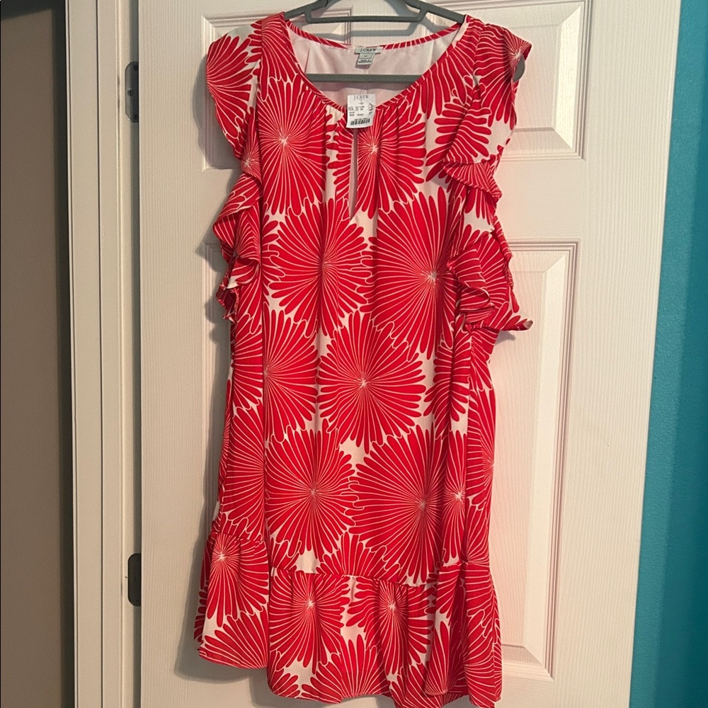 J. Crew Factory Vibrant Red Floral Midi Dress